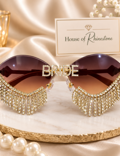 Custom Bride Rhinestone Fringe Sunglasses – Personalized Bridal Party Shades