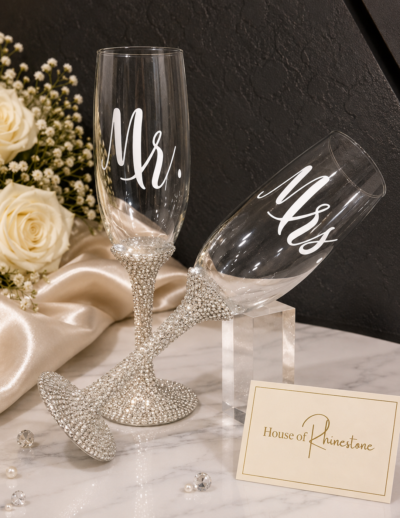 Custom Mr & Mrs Rhinestone Champagne Flute Set